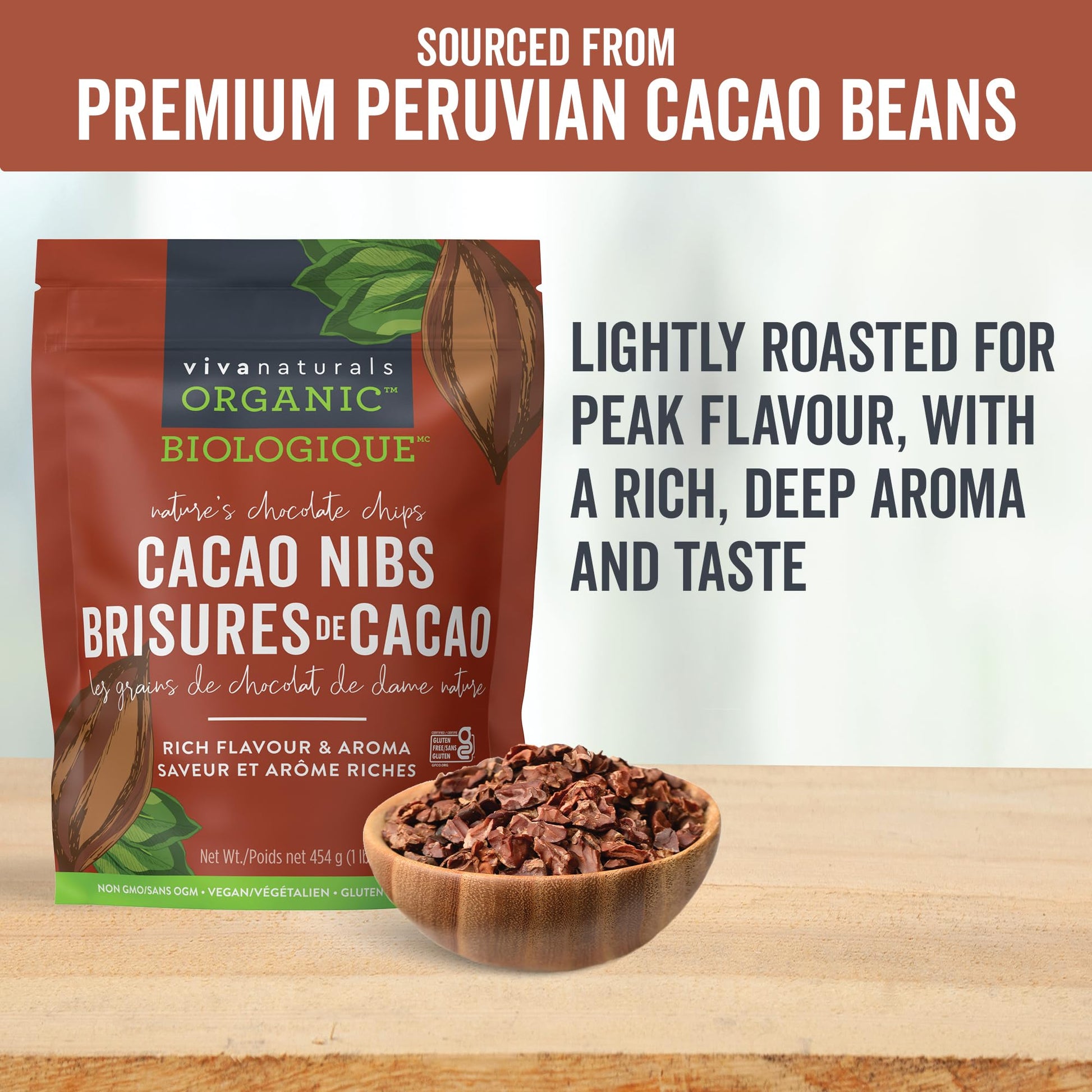 Viva Naturals Organic Cacao Nibs, 1 lb (454 g) - Certified Organic, Keto & Vegan, Gluten-Free Baking