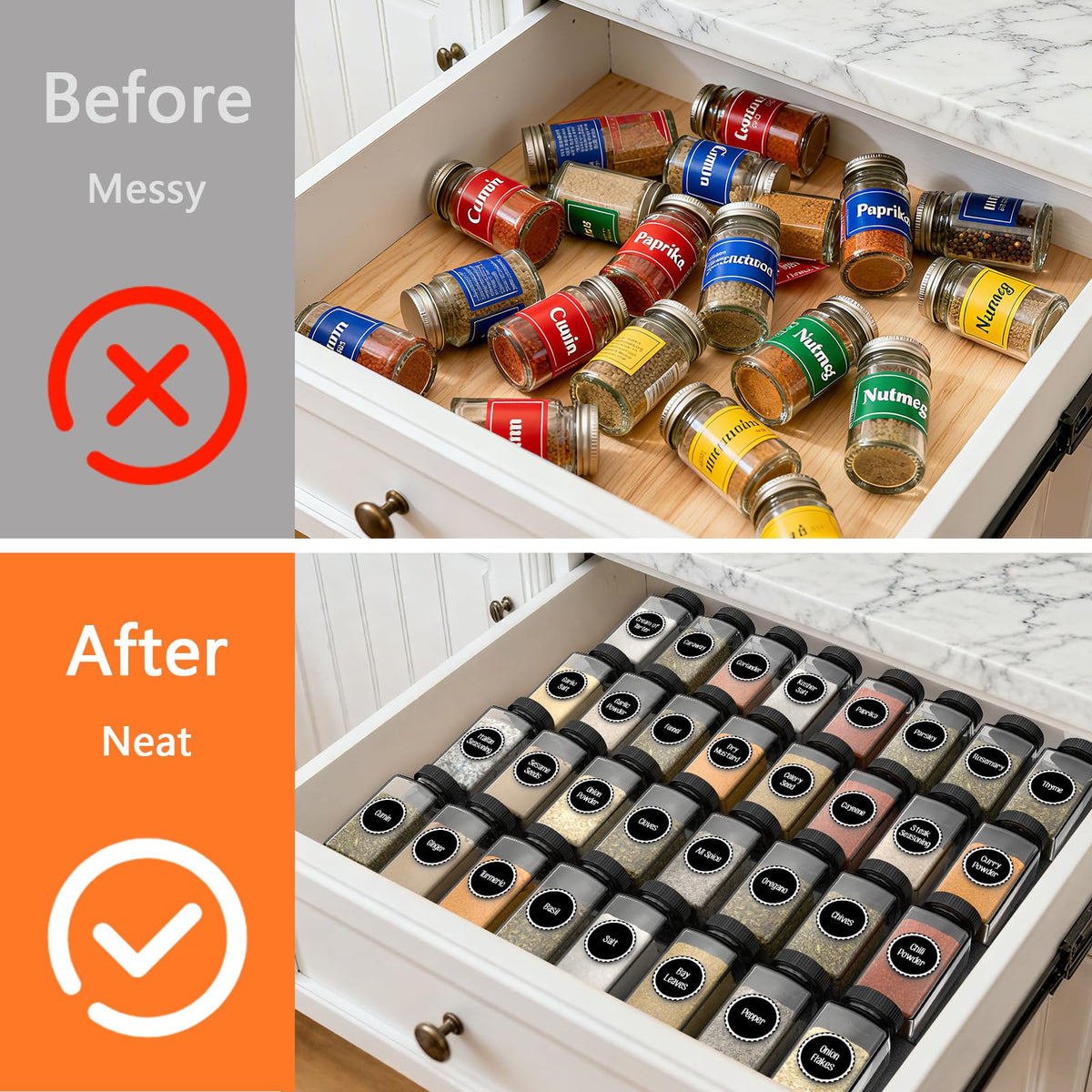 Ceecysaa 8 Pcs Spice Drawer Organizer Expands 9" to 18" for kitchen drawers