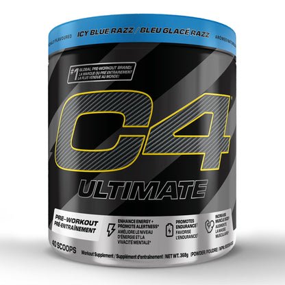 Cellucor C4 Ultimate Pre Workout Powder - Sugar Free Preworkout Energy with 300mg Caffeine and Creatine for Men & Women - Icy Blue Razz, 20 Servings Cellucor