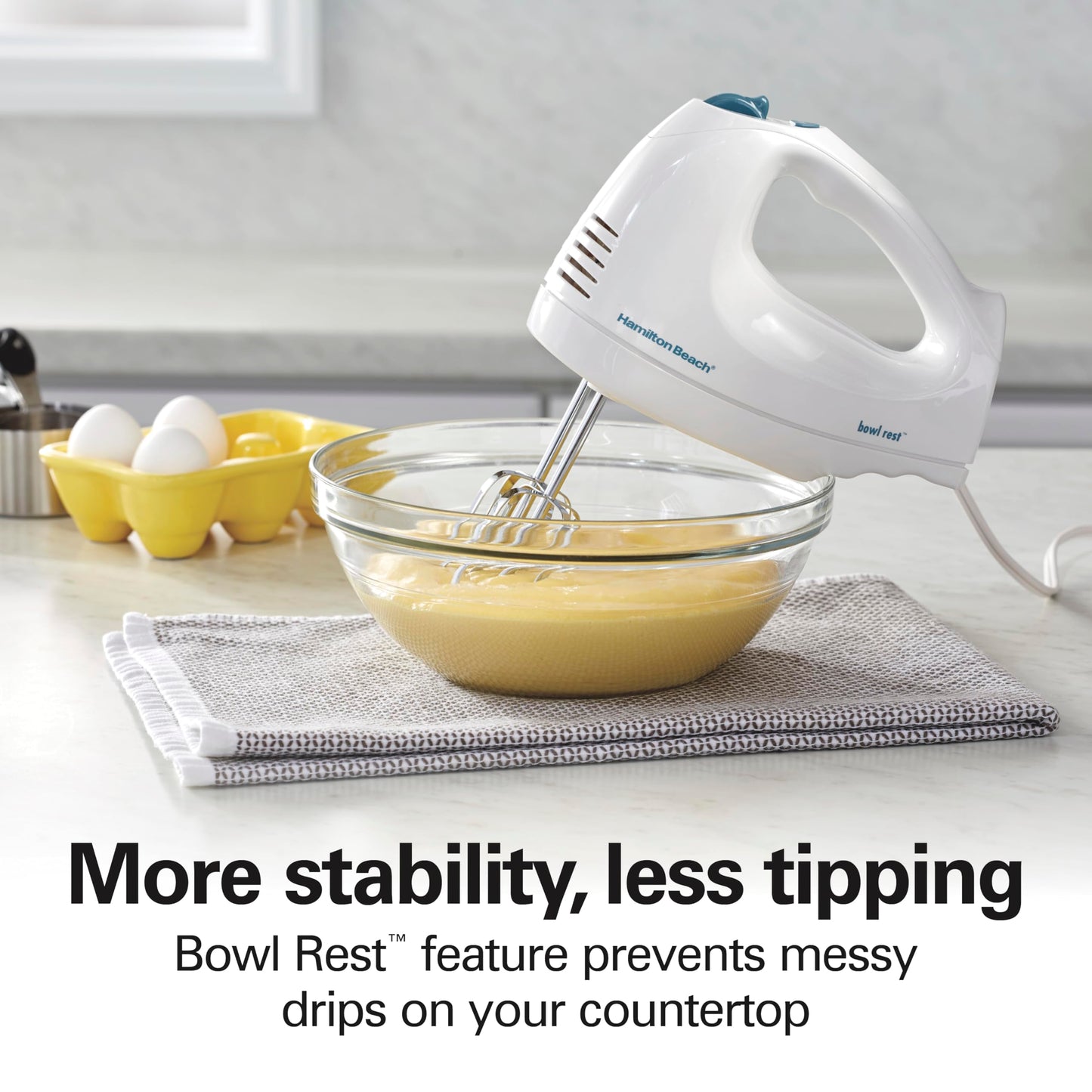 Hamilton Beach 6-Speed Electric Hand Mixer for Baking, 250W, QuickBurst, Snap-On Storage Case, Traditional Beaters & Whisk, White (62682G) - Available at All In One Marketplace Canada