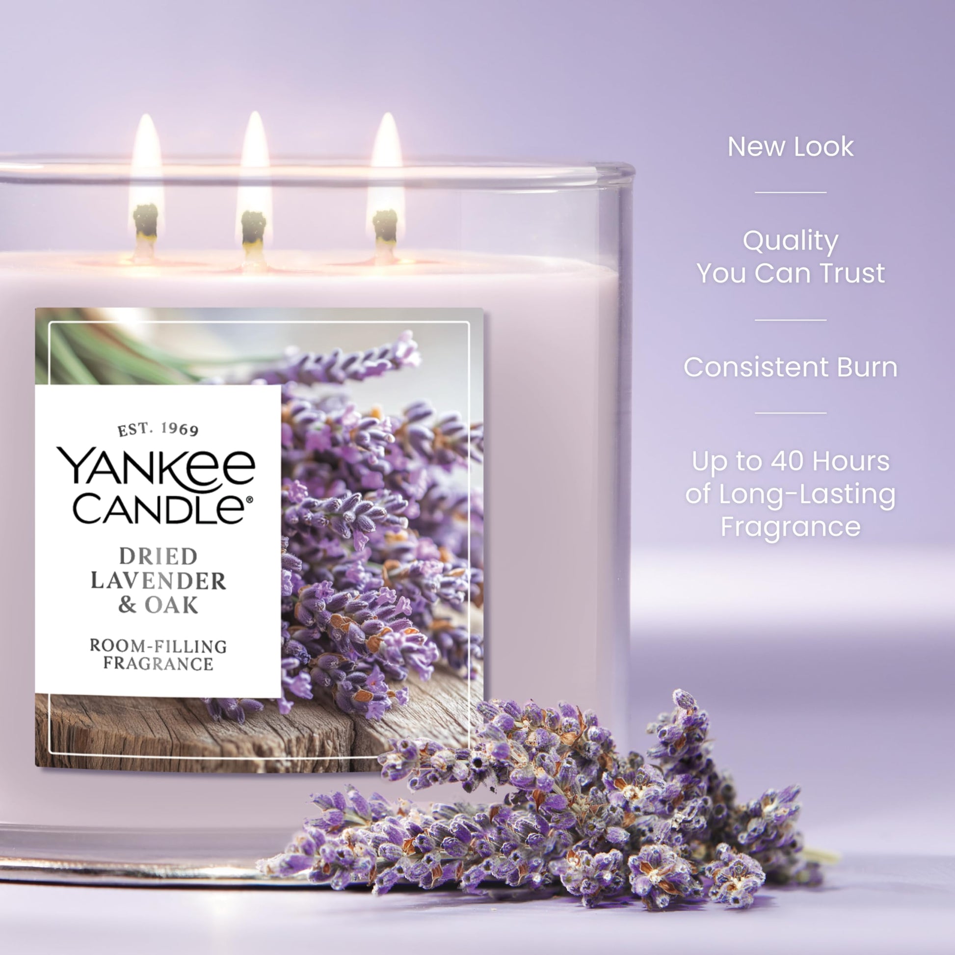 Yankee Candle 3 Wick Candle Jar, Scented Candle with up to 40 Hours of Burn Time, Premium Plant Wax Blend for Consistent Long Lasting Scent from First to Last Burn, Dried Lavender & Oak Yankee Candle