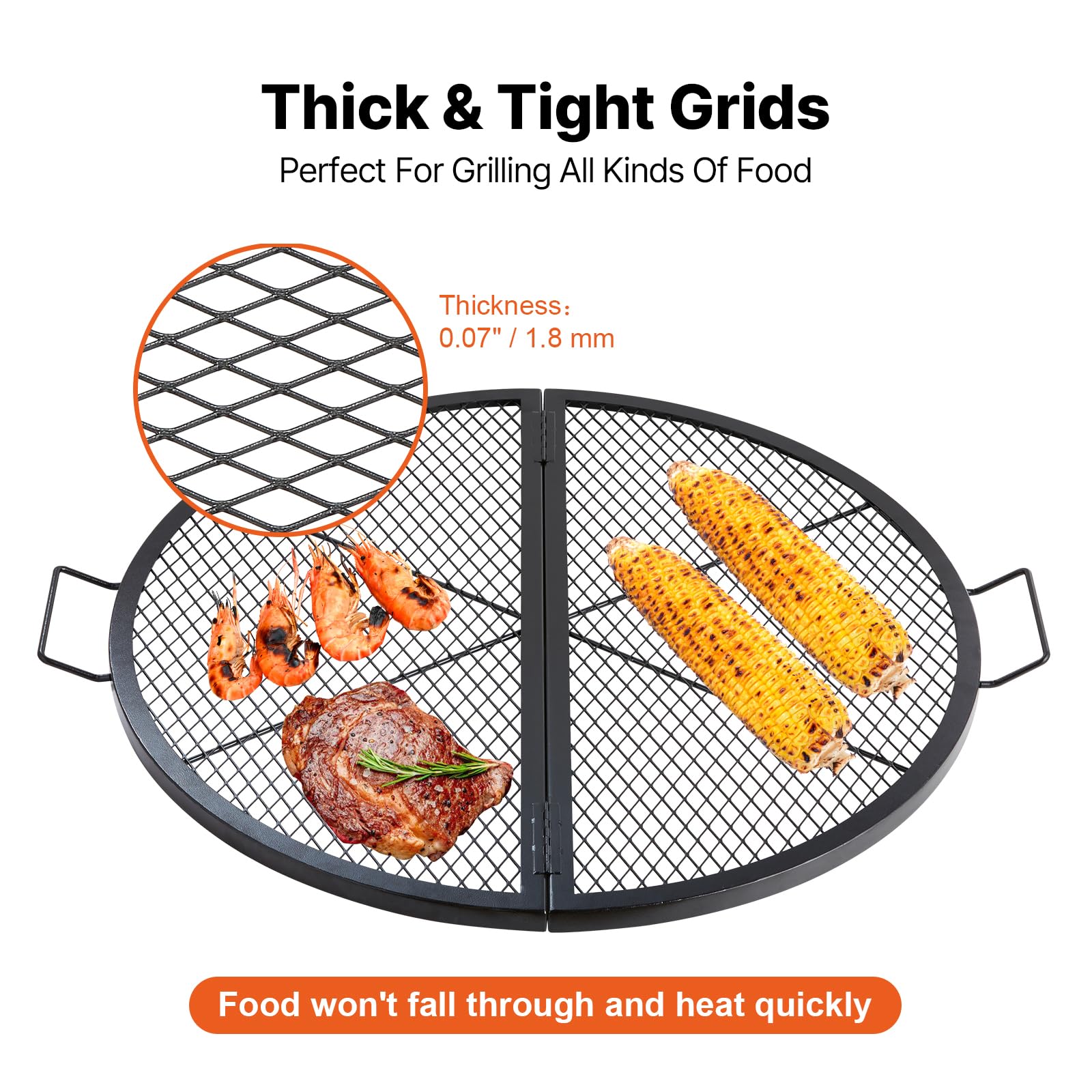 VEVOR X-Marks Fire Pit Grill Grate, Foldable Round Cooking Grate, Heavy Duty Steel Campfire BBQ Grill Grid with Handle and Support X Wire, Portable Camping Cookware for Outside Party, 36 Inch Black VEVOR