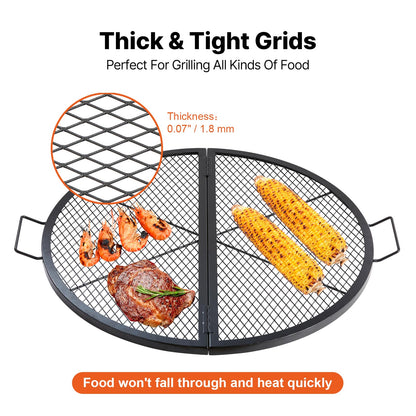 VEVOR X-Marks Fire Pit Grill Grate, Foldable Round Cooking Grate, Heavy Duty Steel Campfire BBQ Grill Grid with Handle and Support X Wire, Portable Camping Cookware for Outside Party, 36 Inch Black VEVOR