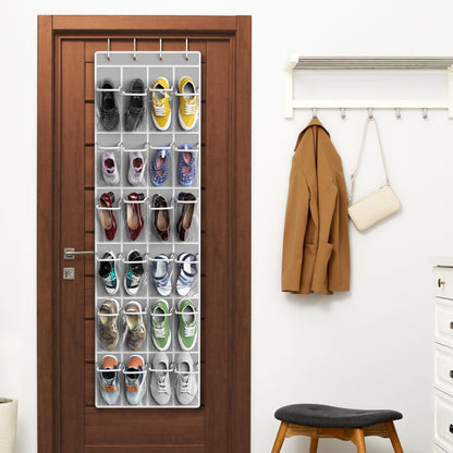 SimpleHouseware Crystal Clear Over The Door Hanging Shoe Organizer, 24 Pockets, Grey (162.6 cm H x 48.6 cm W) - Available at All In One Marketplace Canada
