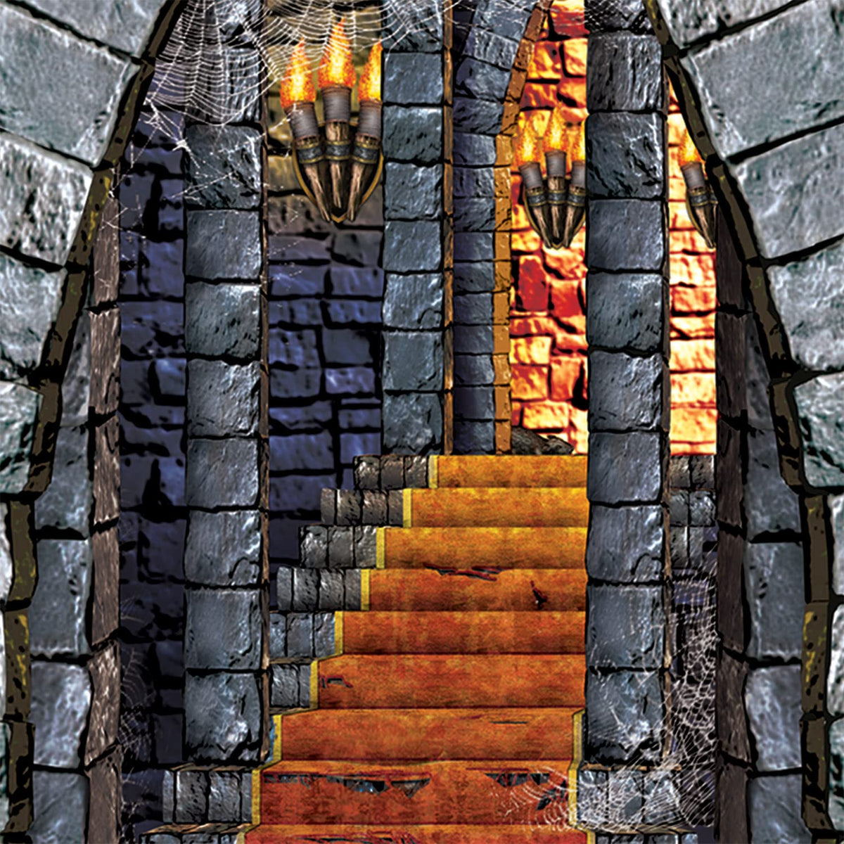 Beistle Medieval Stairway, Window & Torch Props, 9 Images, Haunted Castle Wall Decorations, Spooky Gothic Scene for Halloween Parties & Dungeon Themes, Printed Plastic Cutouts, 18” to 60”