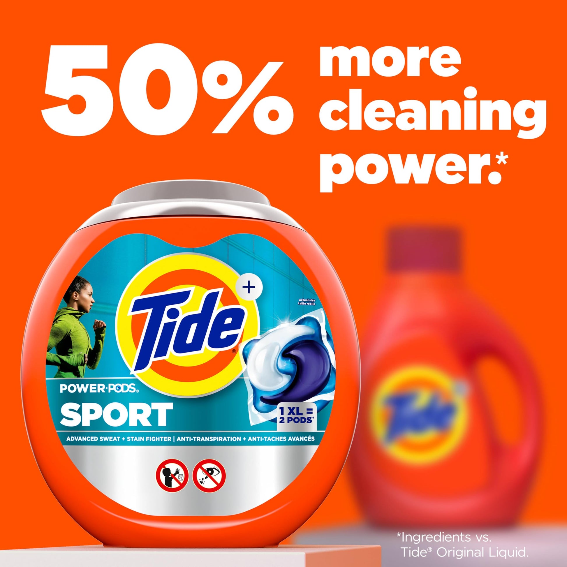 Tide Power Pods Laundry Detergent Pacs with Febreze Sport, Febreze Freshness with Sport Odor Defense, 2.06 kg, 45 Count Tide