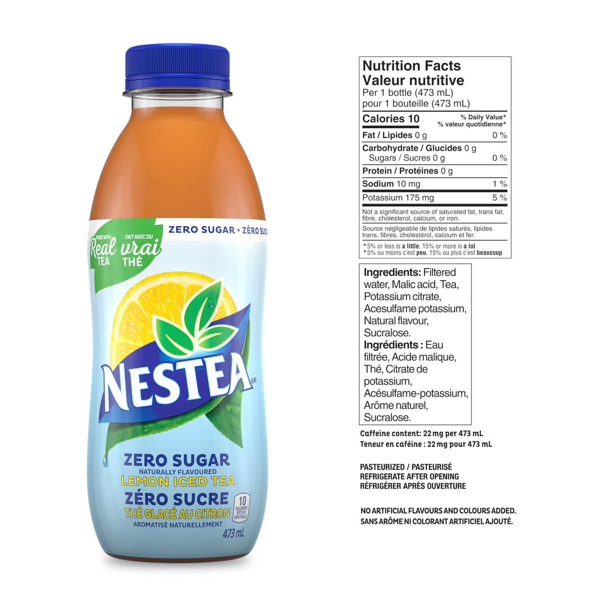 Nestea Naturally Flavoured, Zero Sugar Lemon Iced Tea, 473mL, 12 Count
