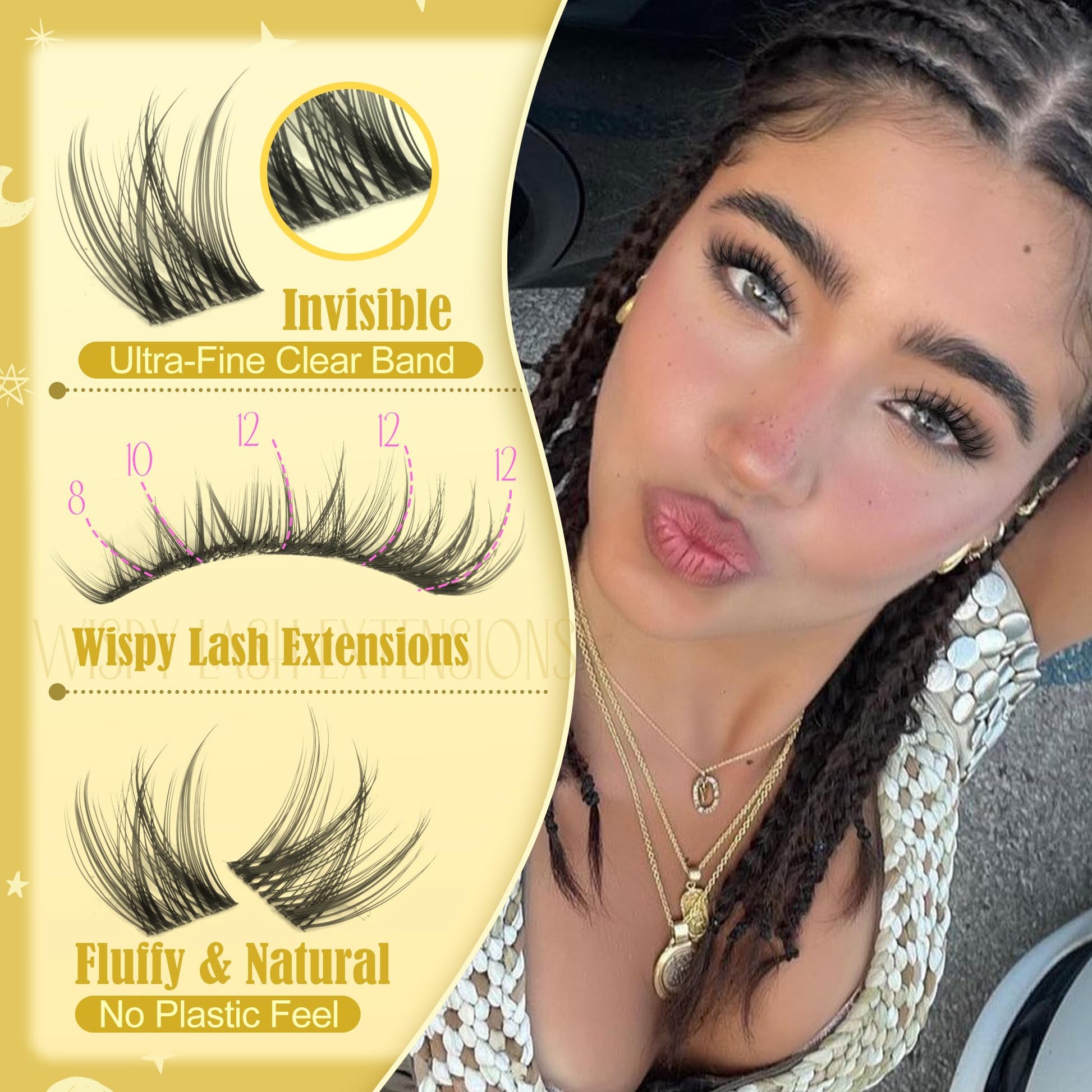 Lash Clusters Natural Eyelash Clusters 8-12MM Wispy Lash Extensions C Curve Individual Lashes Clear Band Cluster Lashes Clean Makeup DIY Lash Pack (Short Ver.) - Available at All In One Marketplace Canada