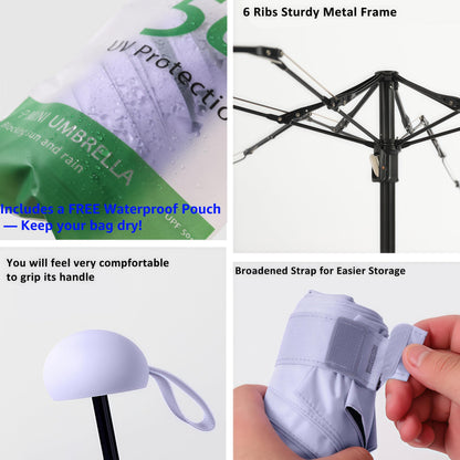 BAODINI Travel Mini Umbrella for Purse With Case-Small Compact UV Umbrella Protection Sun-Lightweight Tiny Pocket Umbrella Sun Blocking for Women, Girls and Men - Available at All In One Marketplace Canada