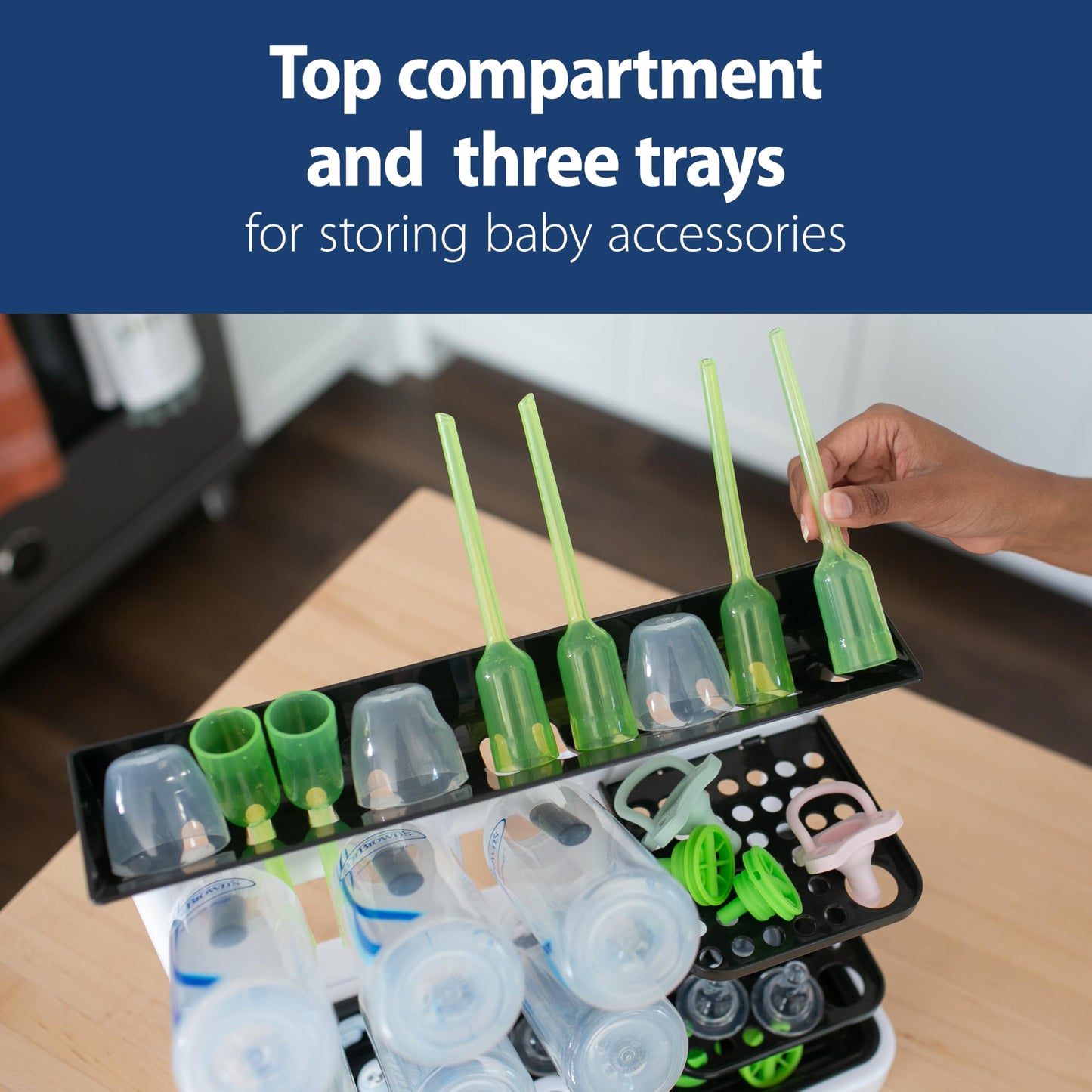 Dr. Brown’s™ Drying Tower, Stand-Up Drying Rack, Countertop Baby Bottle Drying with Organized Storage for Baby Essentials, Space Saving Vertical Rack
