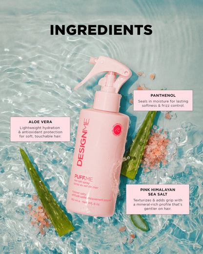 DESIGNME PUFF.ME Sea Salt Spray | Sea Salt Texture Spray for Beach Waves, Volume & Tousled Texture | Soft Hold, Lightweight Hydration & Non-Drying Sea Salt Hair Spray for Women - Available at All In One Marketplace Canada