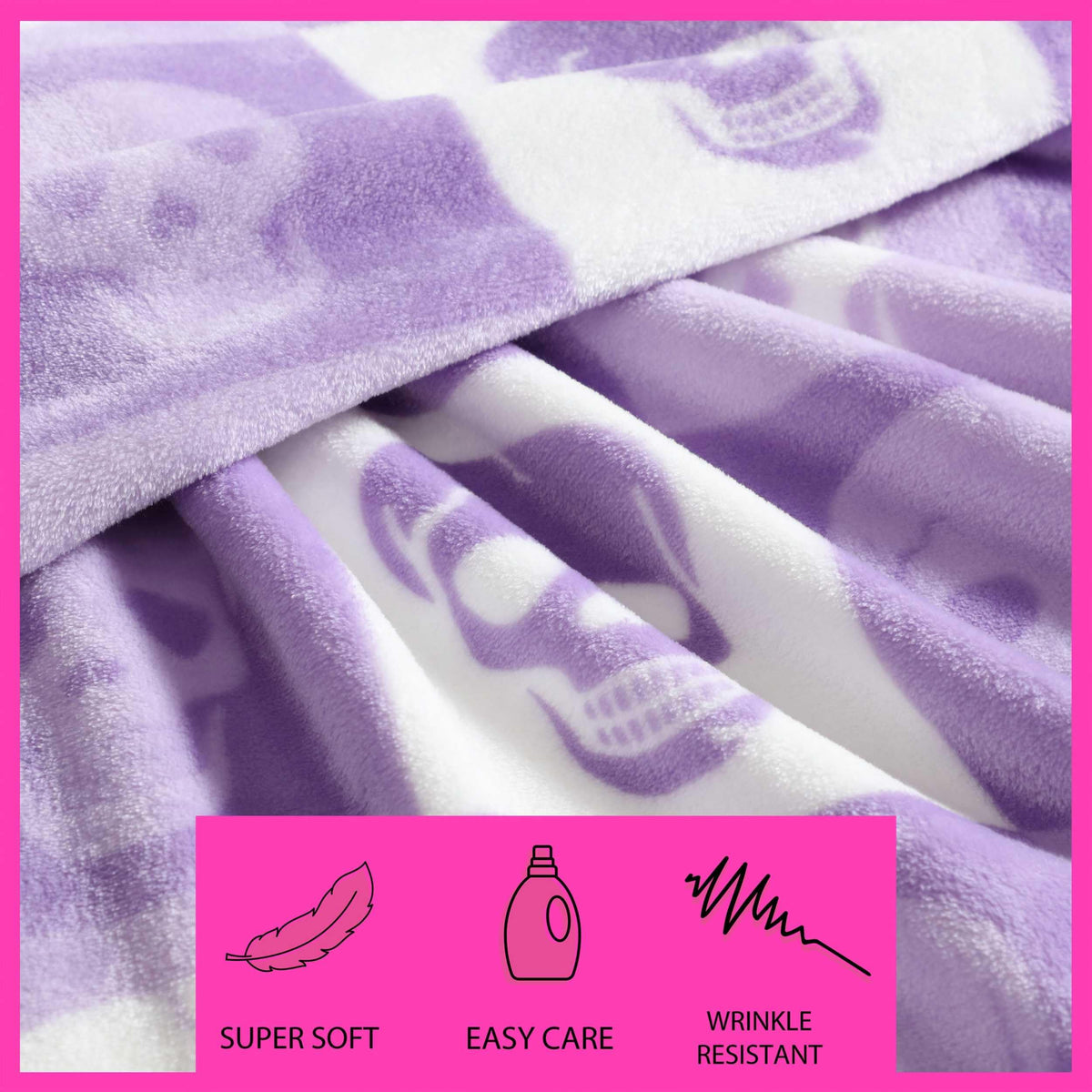 Betsey Johnson - Couverture polaire, plaid ultra doux pour canapé ou lit, polaire épaisse et surdimensionnée, décoration d'Halloween (Tête de mort à carreaux craquelés violet, 127 x 178 cm)