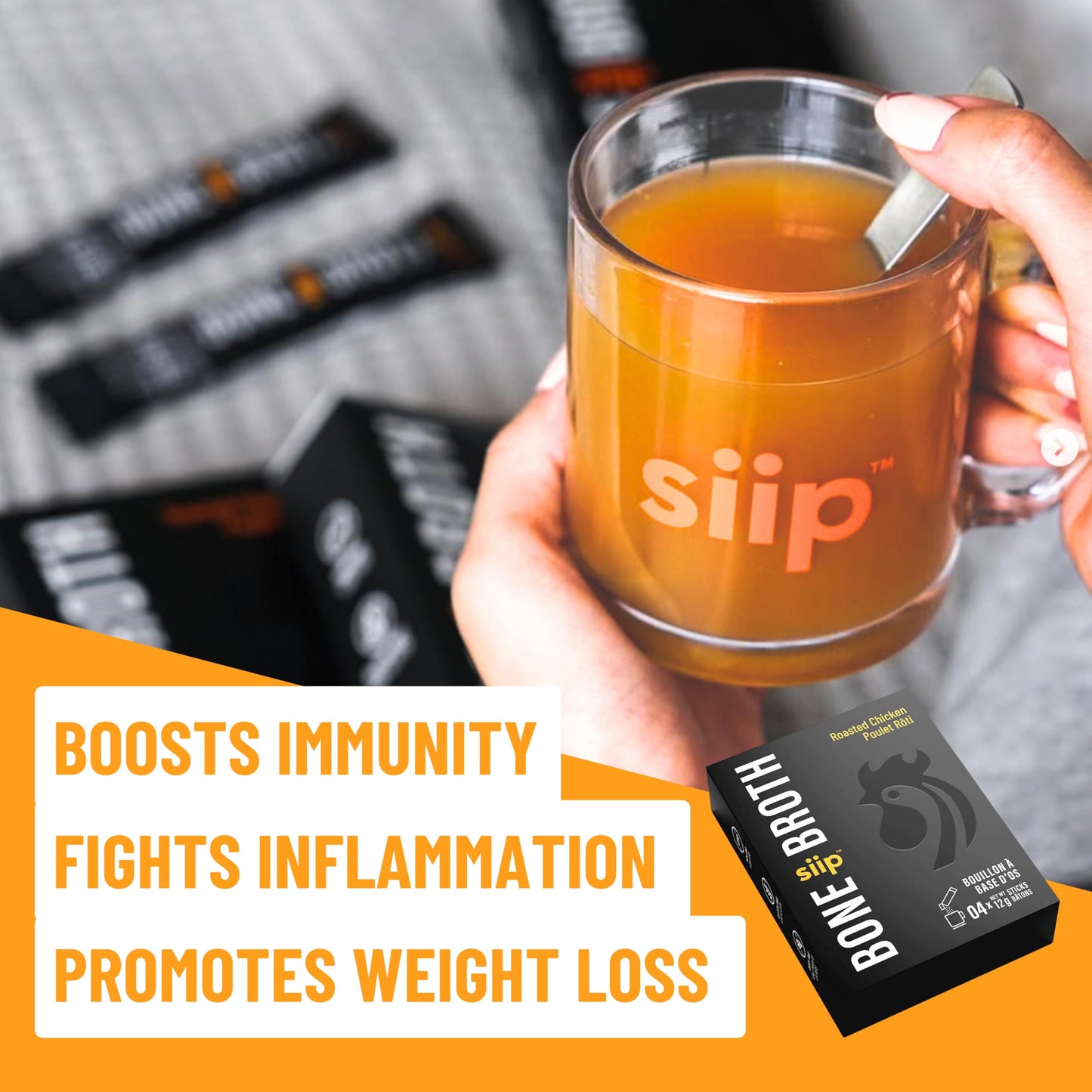 Siip Chicken Bone Broth Powder 25-Pack Single-Serve Sticks | Canadian-Made | High Protein & Collagen | Keto & Paleo Friendly