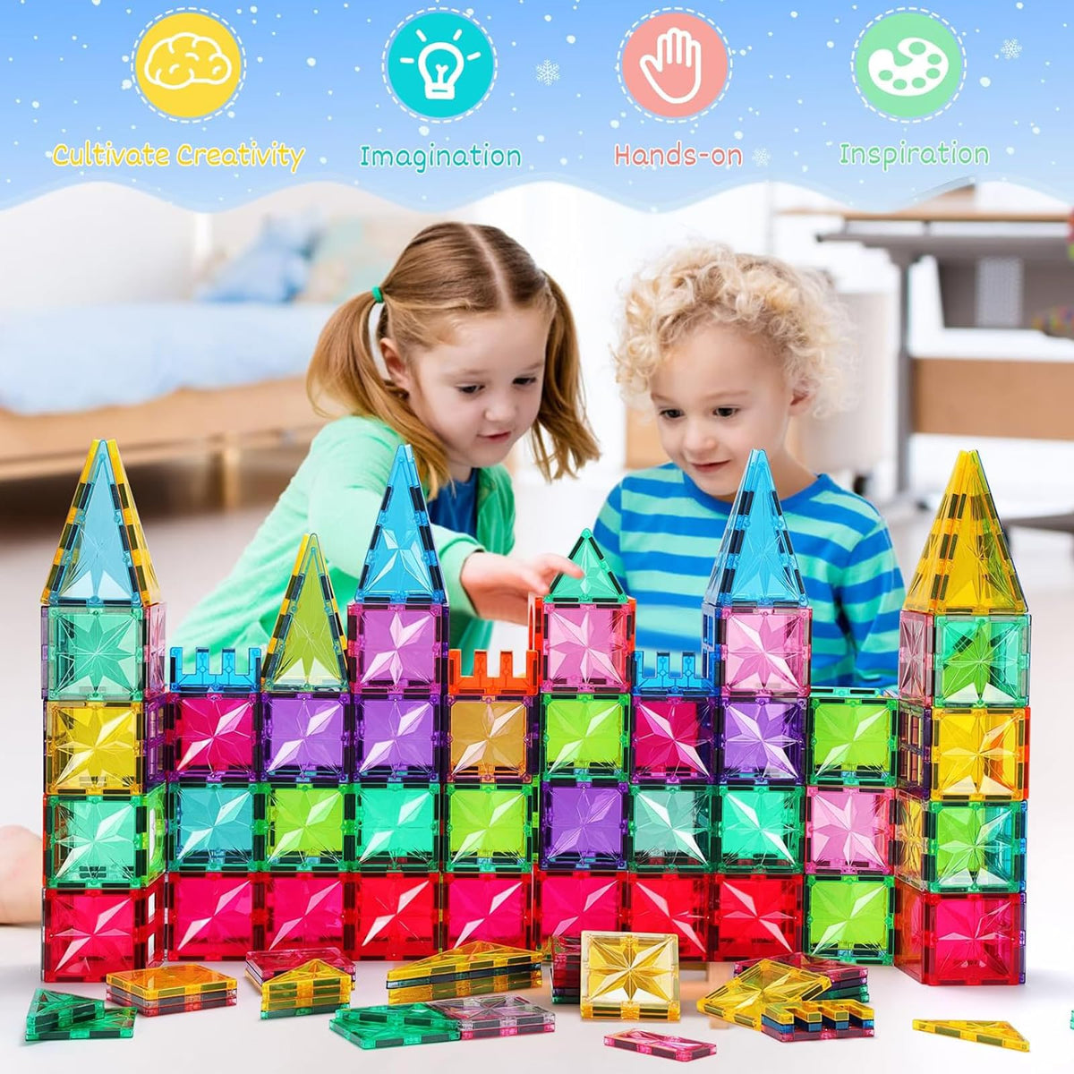 Palano Magnetic Tiles,100PCS Star Magnetic Building Blocks Toy for Ages 3+,Magnetic Tiles for Toddlers Gifts,Montessori Toys,STEM Toys Christmas Toy Gift for Kids Boys and Girls 🍁 All In One Marketplace Canada