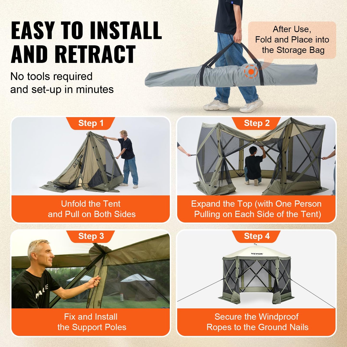 VEVOR Pop Up Gazebo Tent, Pop-Up Screen Tent 6 Sided Canopy Sun Shelter with 6 Removable Privacy Wind Cloths & Mesh Windows, 10x10FT Quick Set Screen with Mosquito Netting, Army Green 🍁 All In One Marketplace Canada