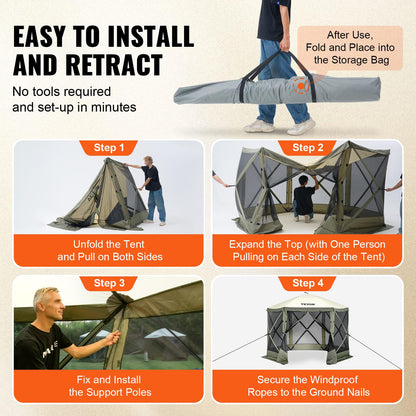 VEVOR Pop Up Gazebo Tent, Pop-Up Screen Tent 6 Sided Canopy Sun Shelter with 6 Removable Privacy Wind Cloths & Mesh Windows, 10x10FT Quick Set Screen with Mosquito Netting, Army Green 🍁 All In One Marketplace Canada