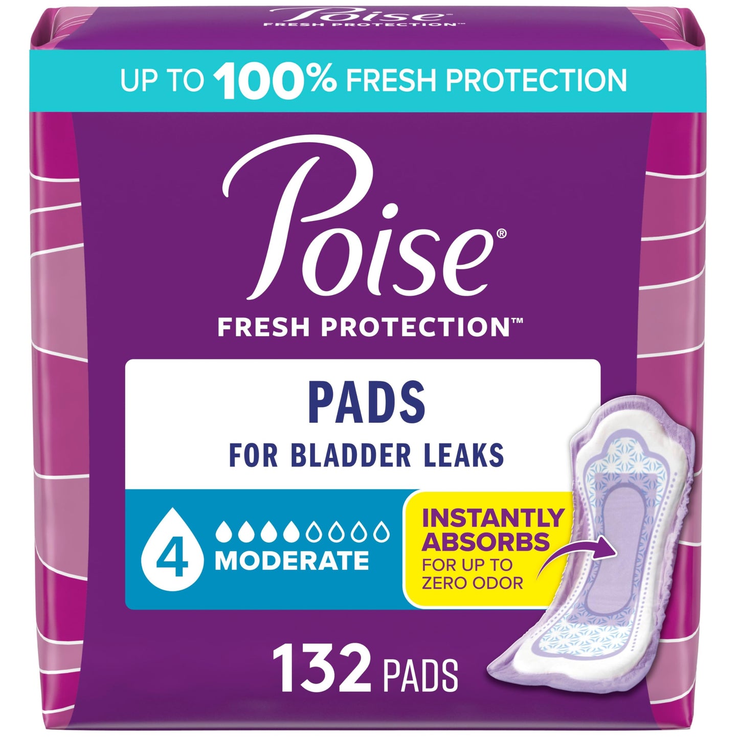 Poise Postpartum Incontinence Pads, Moderate Absorbency, Regular Length, 132 Count (2 Packs of 66)