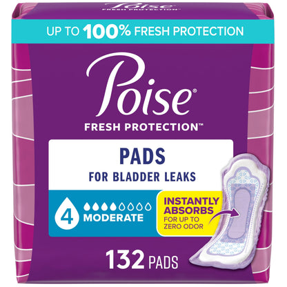 Poise Postpartum Incontinence Pads, Moderate Absorbency, Regular Length, 132 Count (2 Packs of 66)