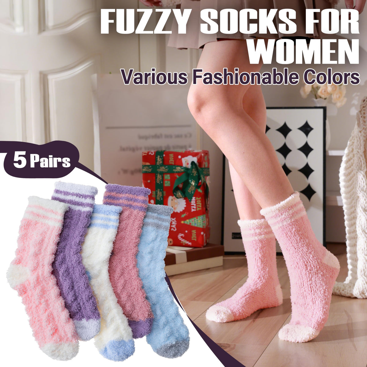 ANTSANG Womens Fuzzy Socks, Fluffy Cozy Winter Comfy Fleece Slipper Socks 🍁 All In One Marketplace Canada