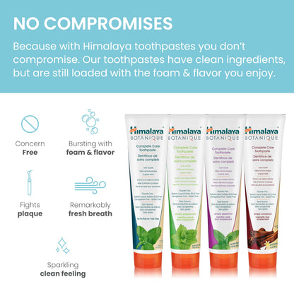 Himalaya Botanique Complete Care Toothpaste, for Brighter Teeth and Fresh Breath, Natural, Fluoride-Free, SLS-Free, Carrageenan-Free & Gluten-Free, Vegan, 150 g (5.29 oz), Variety 4 Pack - Available at All In One Marketplace Canada