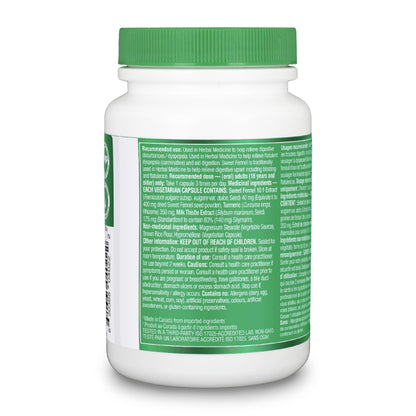Organika Canadian-Made Bloat Relief- Helps Relieve Bloating and Flatulence- Herbal Blend of Sweet Fennel, Turmeric, and Milk Thistle- Digestive Support- 120vcaps Organika