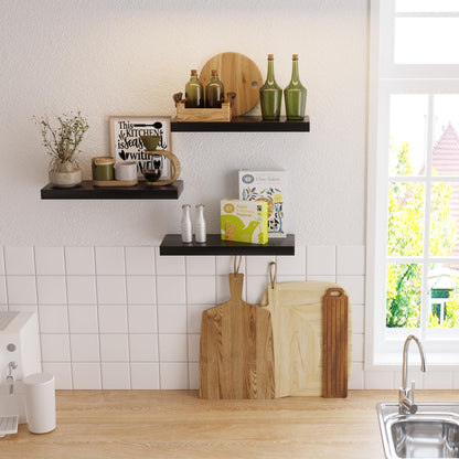 upsimples 16.5" L Black Wooden Floating Shelves with Invisible Brackets, Wall Mounted Modern Wood Shelves Set of 3, for Bathroom Bedroom - Available at All In One Marketplace Canada