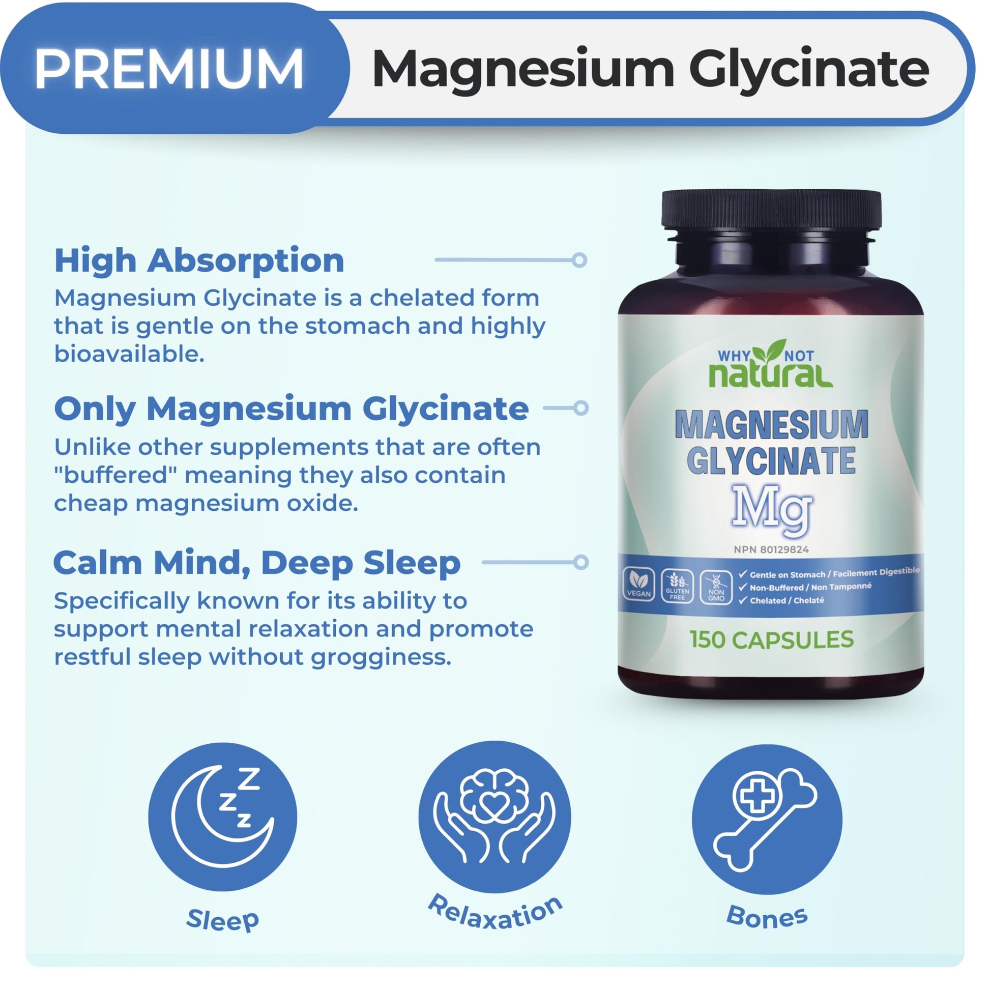 Magnesium Glycinate Capsules Supplement - Vegan, No Filler - Supports Sleep and Relaxation - Available at All In One Marketplace Canada