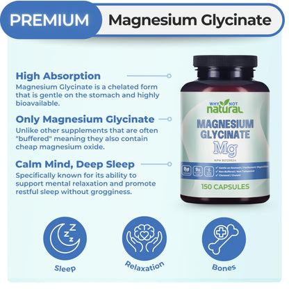 Magnesium Glycinate Capsules Supplement - Vegan, No Filler - Supports Sleep and Relaxation - Available at All In One Marketplace Canada