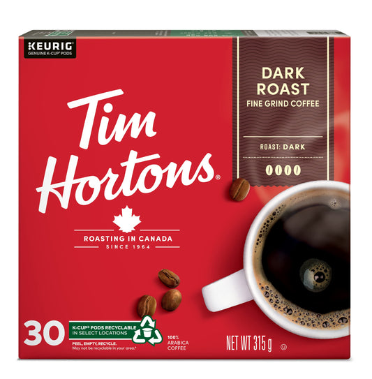 Tim Hortons Dark Roast Coffee K-Cup Pods, 30 Single Serve Capsules