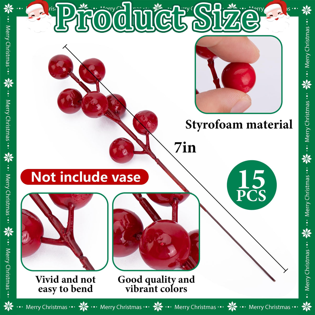Watayo 60 Pcs Christmas Artificial Pine Branches with Red Berry Stems, 10.5" Faux Evergreen Norfolk Pine Cypress Leaves Stems, Fake Foliage Pine Needles Picks for DIY Craft Garland Home Decor 🍁 All In One Marketplace Canada