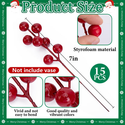 Watayo 60 Pcs Christmas Artificial Pine Branches with Red Berry Stems, 10.5" Faux Evergreen Norfolk Pine Cypress Leaves Stems, Fake Foliage Pine Needles Picks for DIY Craft Garland Home Decor 🍁 All In One Marketplace Canada