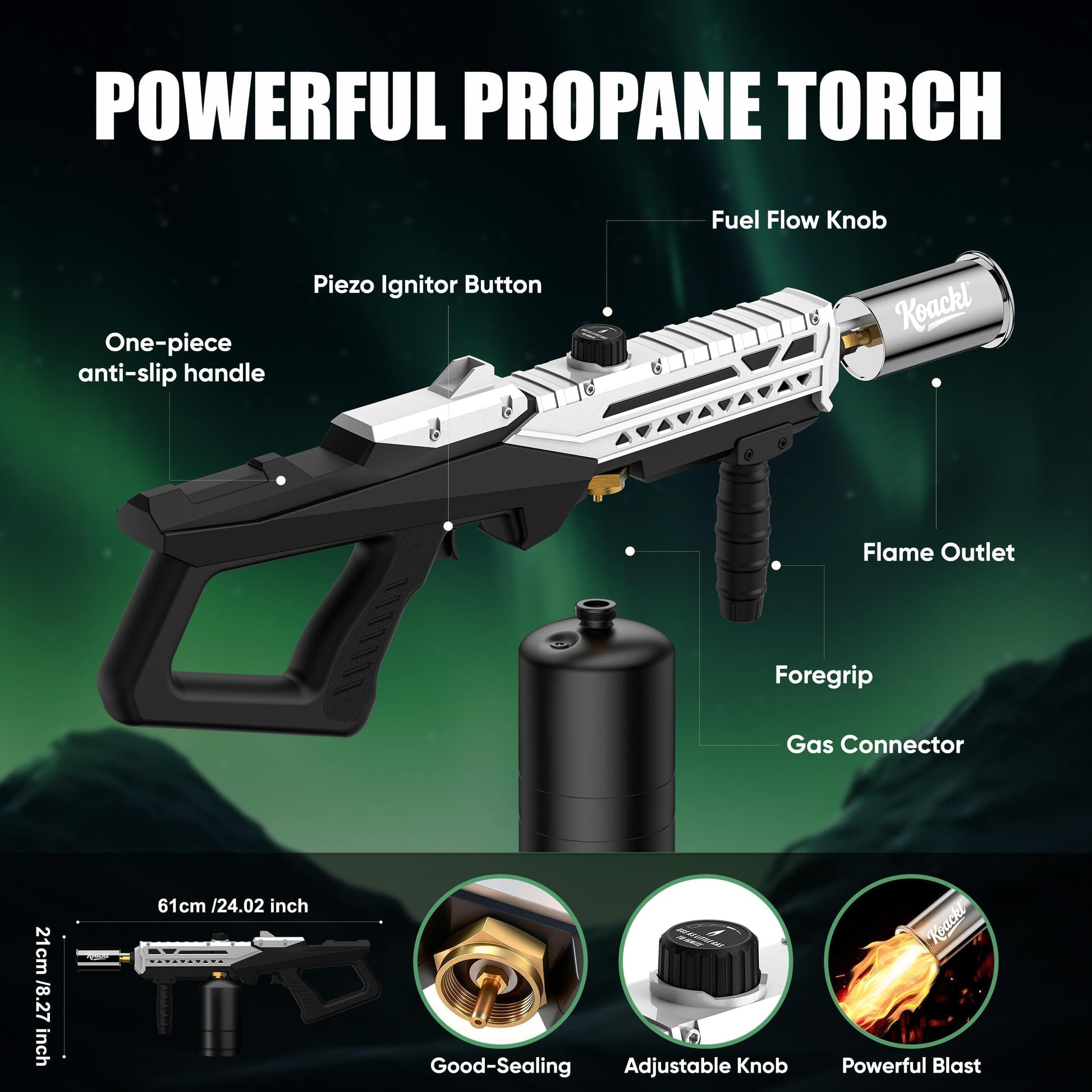 KOACKL Propane Torch Gun - Propane Torch Head with Igniter, Adjustable Flamethrower Blow Torch for BBQ, Searing Steak, Barbecue Tools, Meat Smoker, Cooking, Grill & Charcoal Starter - Available at All In One Marketplace Canada