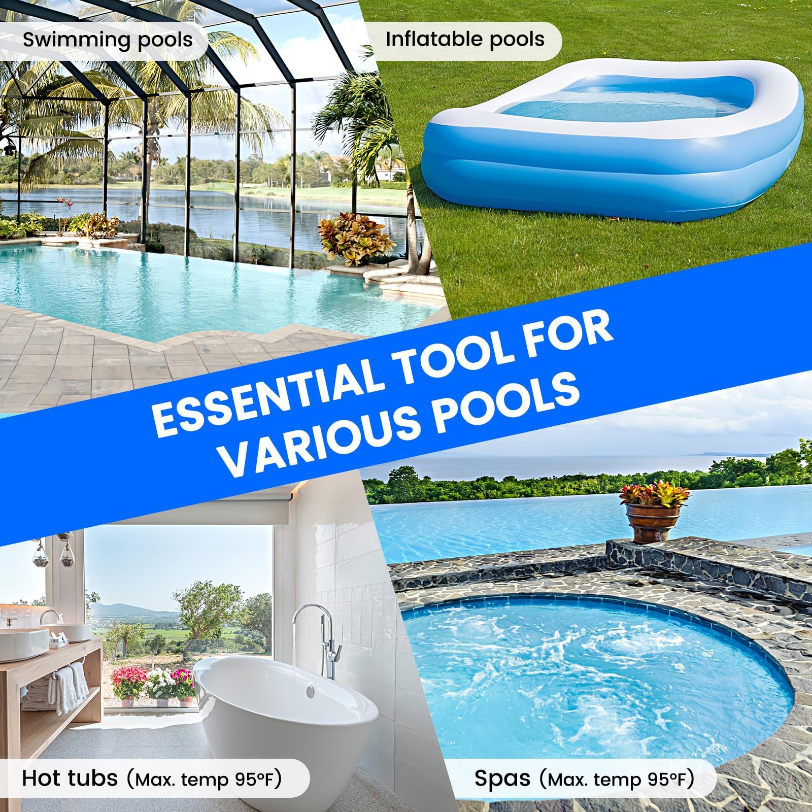 Enhulk Pool Vacuum for Above Ground Pool with Powerful Suction up to 18.5 gallons/min, Running time up to 1H, Handheld Rechargeable Pool Cleaner with a Telescopic Pole, PC10