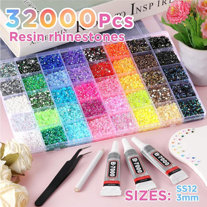 42 Colors 32000Pcs Jelly Rhinestones Bedazzling Kit, 3mm Multicolor Flatback Gems for Crafting, Bedazzle Kit with Tweezers Pen 3Pcs B7000 Glue for Clothes Book Shoes Nails Art Makeup - Available at All In One Marketplace Canada