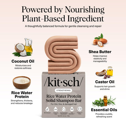 Kitsch Rice Water Shampoo Bar for Hair Growth – Strengthening Hair Shampoo for Men and Women – Reduce Breakage, Boosts Shine – Paraben, Silicone & Sulfate-Free, Vegan Hair Care - 91g - Available at All In One Marketplace Canada