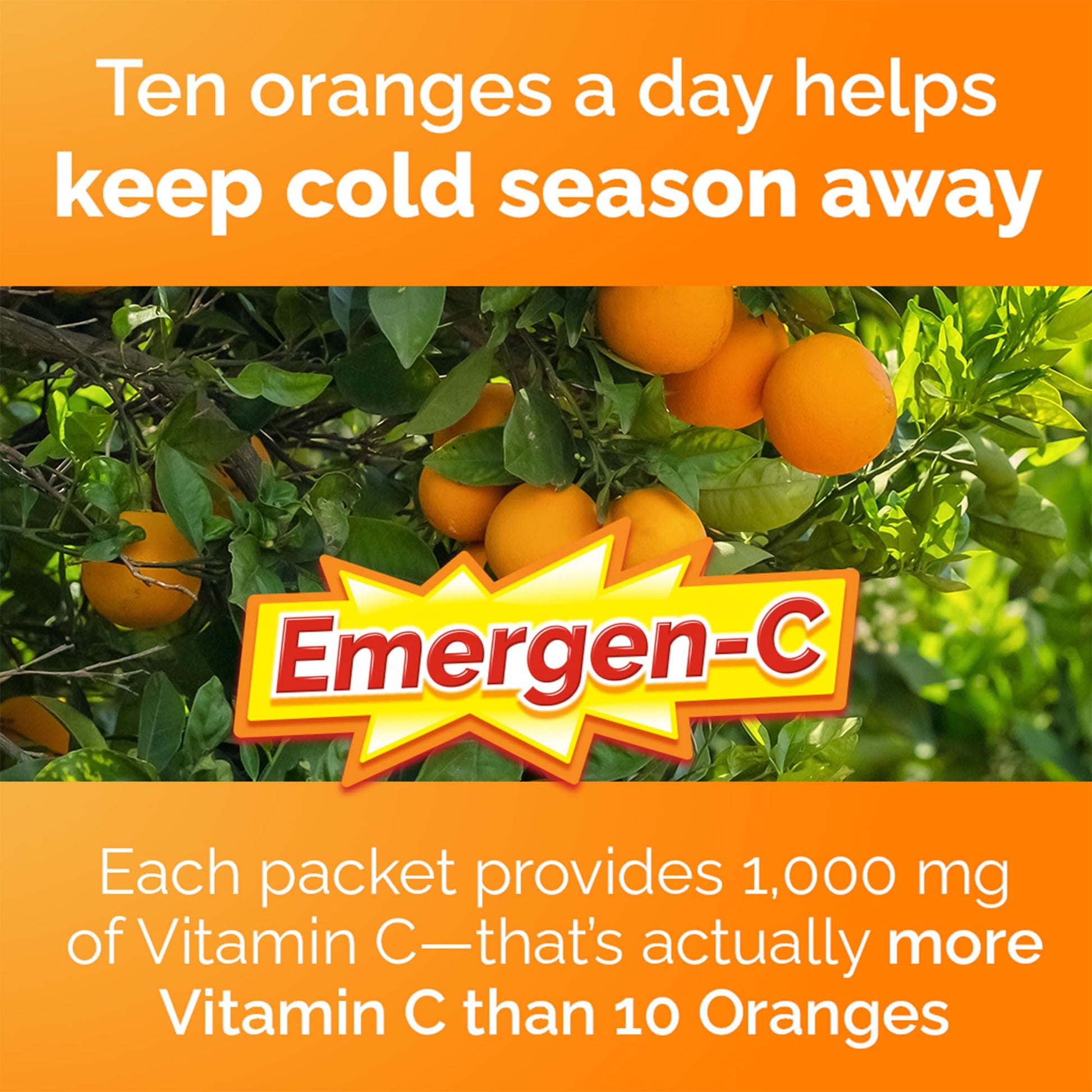 Emergen-C Immune+ 1000mg Vitamin C Powder Supplement, Drink Mix, Immune System Booster, Super Orange, 24 Packets - Available at All In One Marketplace Canada