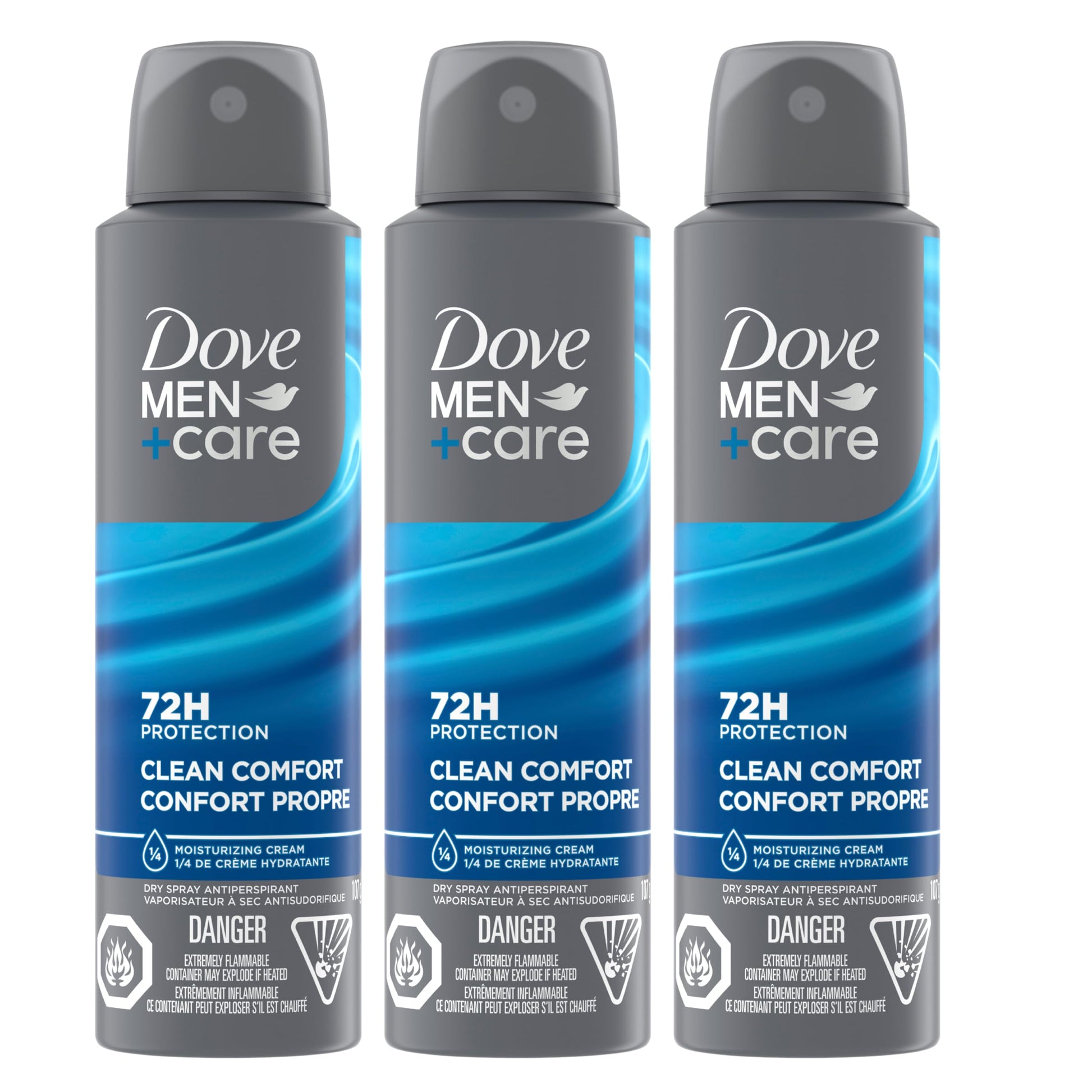 Dove Men+Care Antiperspirant Dry Spray deodorant for 72H sweat & odour protection Clean Comfort with Triple Defense Technology, 107g (Pack of 3) - Available at All In One Marketplace Canada