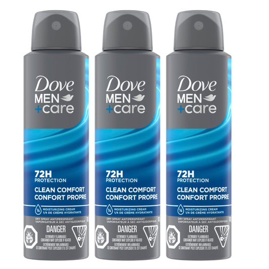 Dove Men+Care Antiperspirant Dry Spray deodorant for 72H sweat & odour protection Clean Comfort with Triple Defense Technology, 107g (Pack of 3) - Available at All In One Marketplace Canada