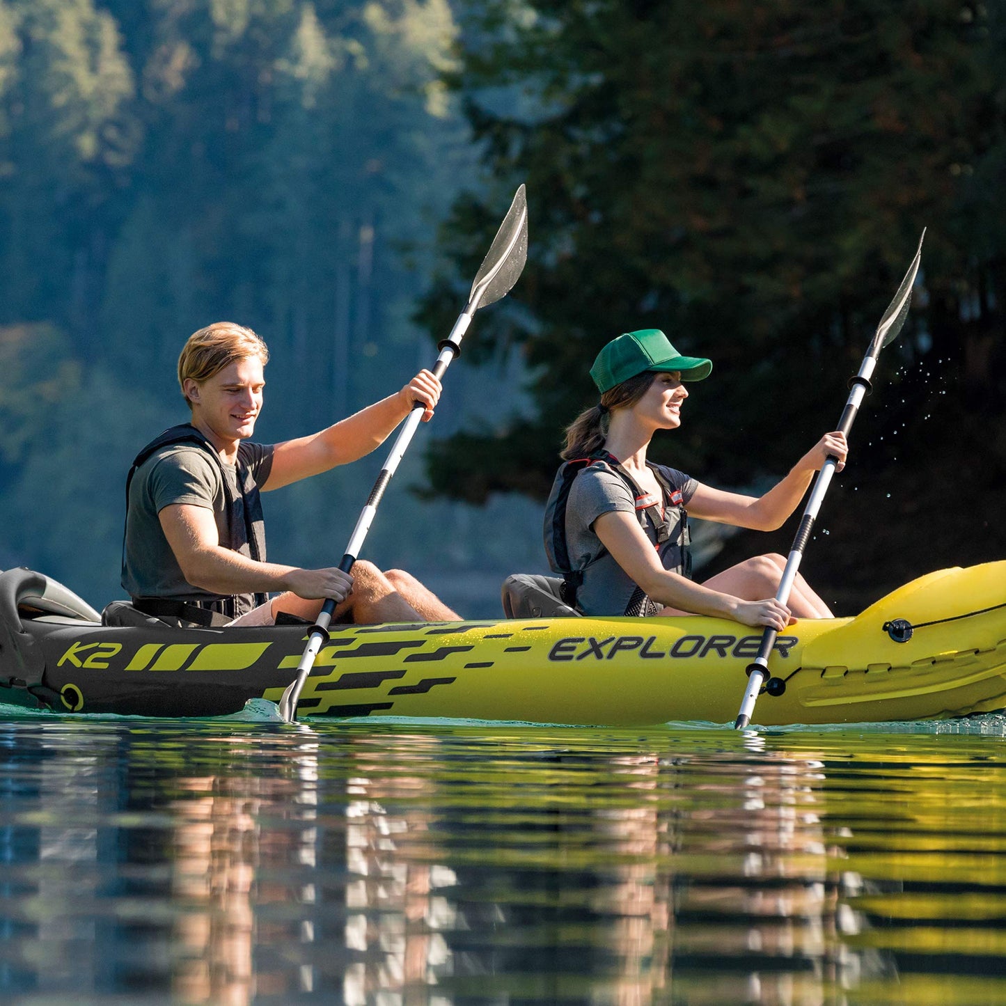 INTEX 69629E 86" Kayak Paddle: Ribbed Spoon Shaped Blades – Durable Lightweight Aluminum Shaft – Comfortable Grips – 3-Position Feather Adjustability – TUV RL Approved