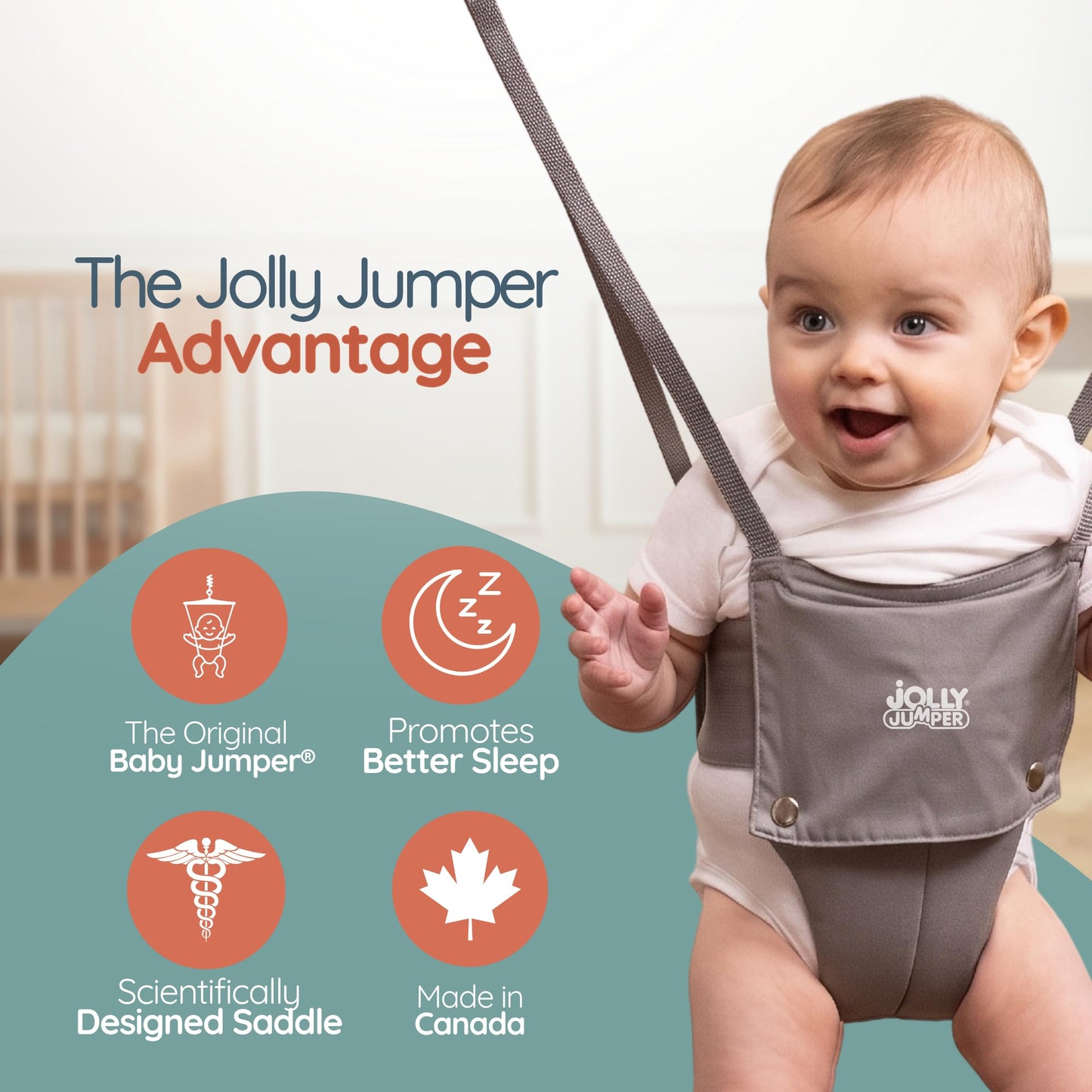 Jolly Jumper CLASSIC (Black) with Stand - ORIGINAL Baby Jumper, Indoor and Outdoor Exercise Saddle Seat, Adjustable Height, for Infants up to 28lbs 🍁 All In One Marketplace Canada