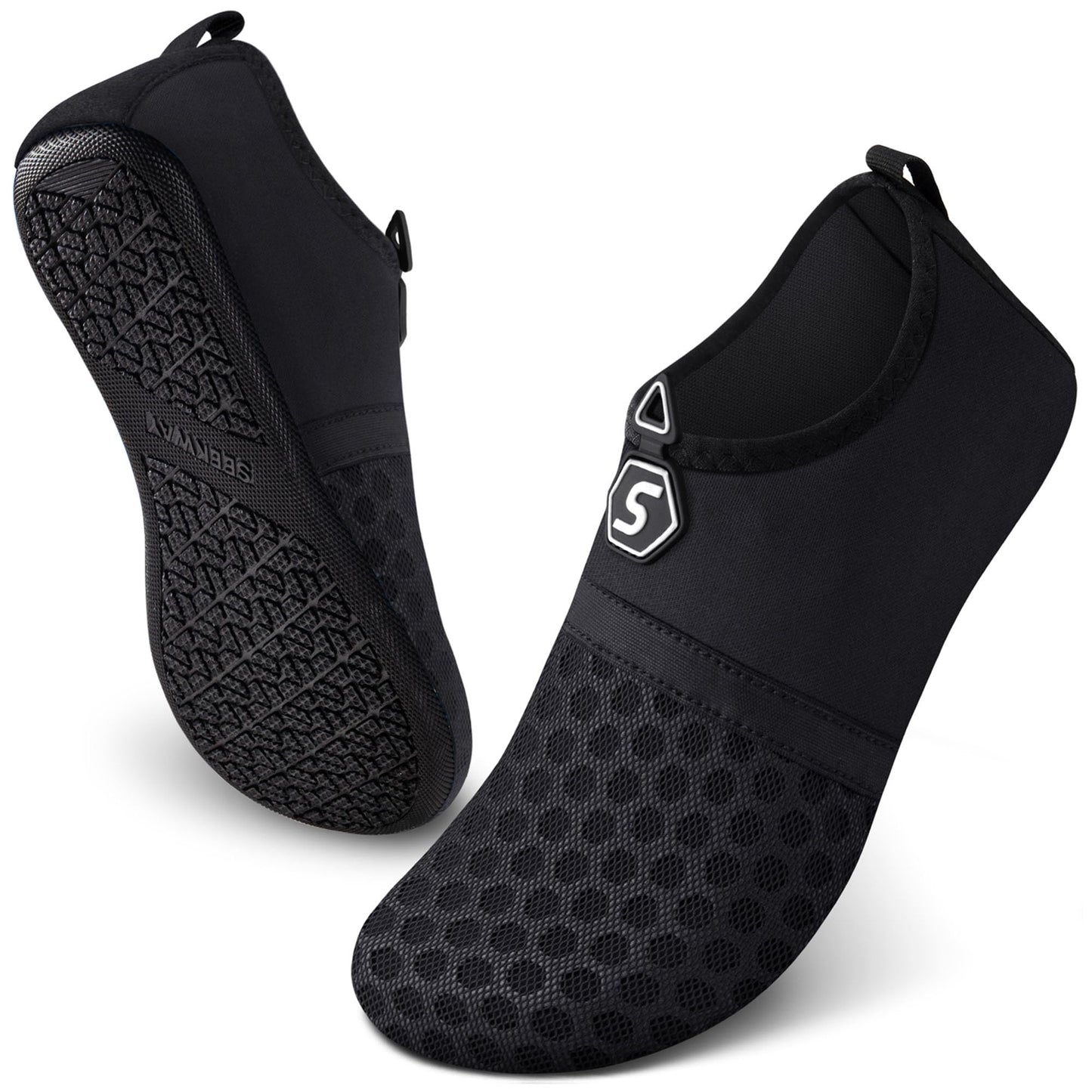 SEEKWAY Water Shoes Women Men Quick-Dry Beach Aqua Socks Barefoot Non Slip Swim Pool Outdoor Surf River Lake Yoga SK001 Black Size 6.5-7.5 W/5.5-6.5 M
