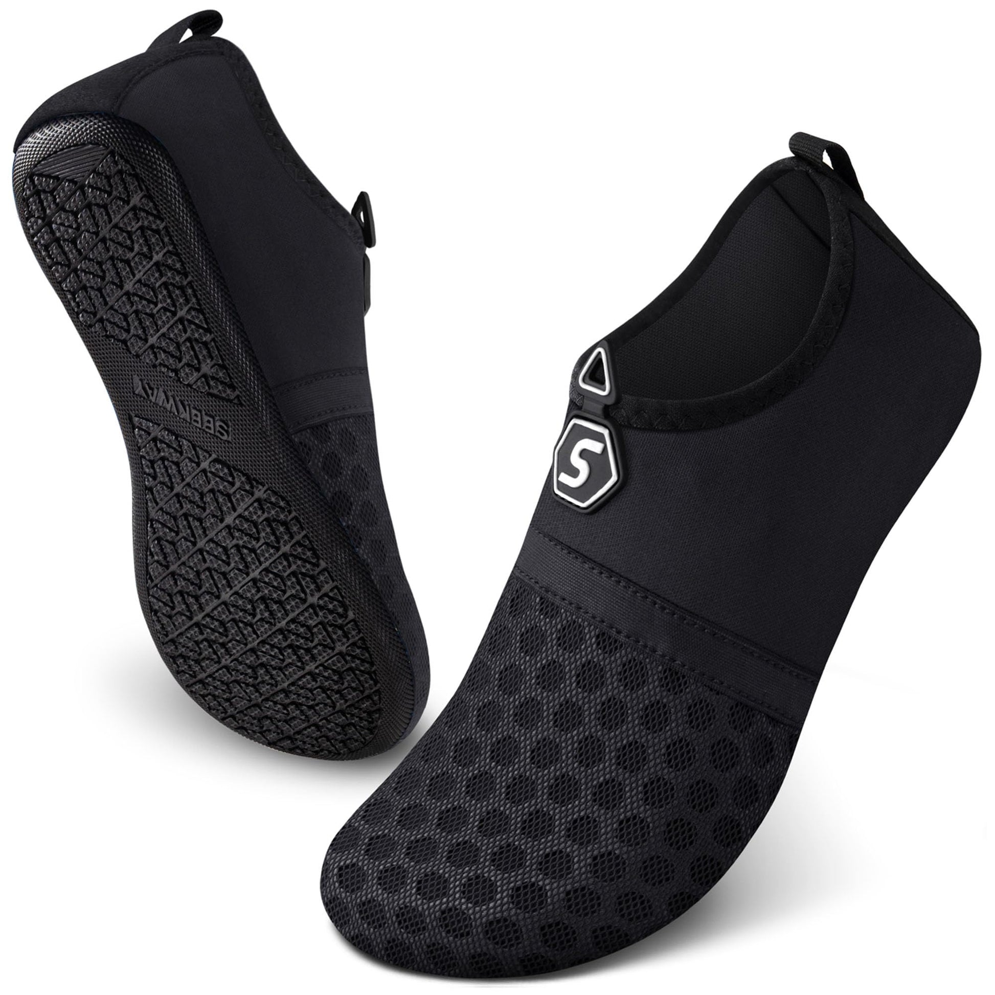 SEEKWAY Water Shoes Women Men Quick-Dry Beach Aqua Socks Barefoot Non Slip Swim Pool Outdoor Surf River Lake Yoga SK001 Black Size 11.5-12.5 W/10.5-11.5 M