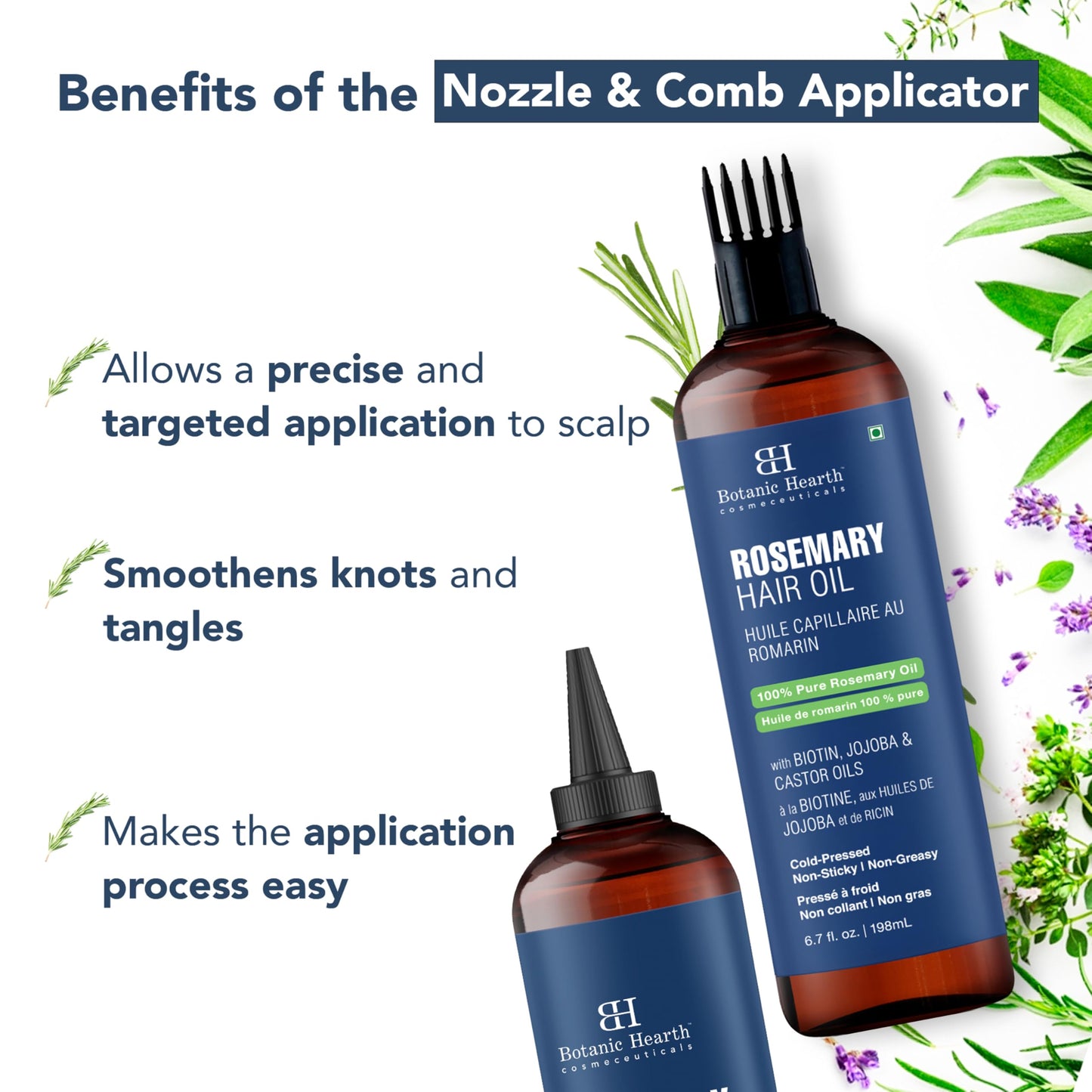 Botanic Hearth Rosemary Oil for Hair & Scalp with Biotin, Jojoba & Castor Oils, 100% Pure Hair Growth Oil, Strengthening Treatment, 6.7 fl oz (Pack of 2)
