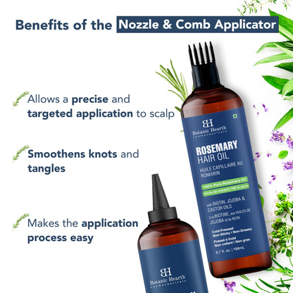 Botanic Hearth Rosemary Oil for Hair & Scalp with Biotin, Jojoba & Castor Oils, 100% Pure Hair Growth Oil, Strengthening Treatment, 6.7 fl oz (Pack of 2)