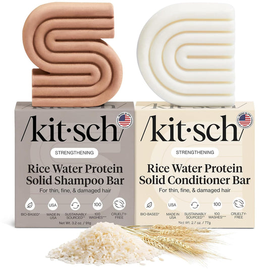 Kitsch Rice Water Protein Solid Shampoo and Conditioner Set for Hair Growth – Strengthening Hair Care Duo w/Rice Protein & Vitamins for Damage Repair – Paraben, Sulfate & Silicone Free – 2 Pack - Available at All In One Marketplace Canada