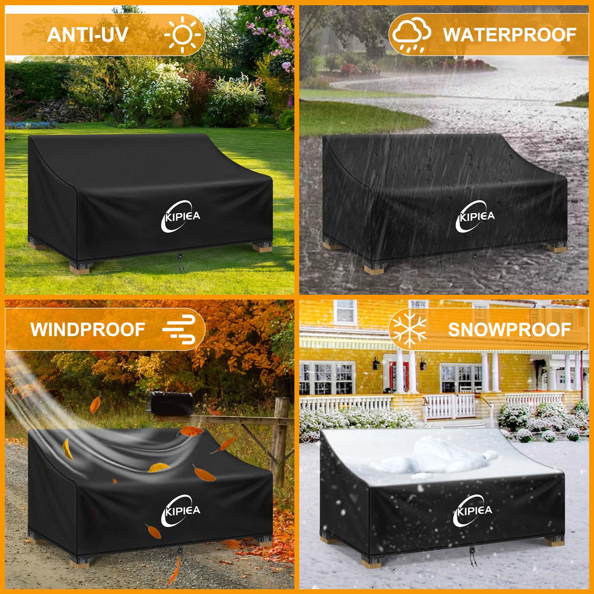 Kipiea Patio Sofa Cover, Heavy Duty 420D Outdoor Couch Cover Waterproof Winter, 2-Seat Patio Furniture Cover Loveseat, Outdoor Sofa Covers with Anti UV and No Tears, No Fading (48" W x 34" D x 31" H) 🍁 All In One Marketplace Canada