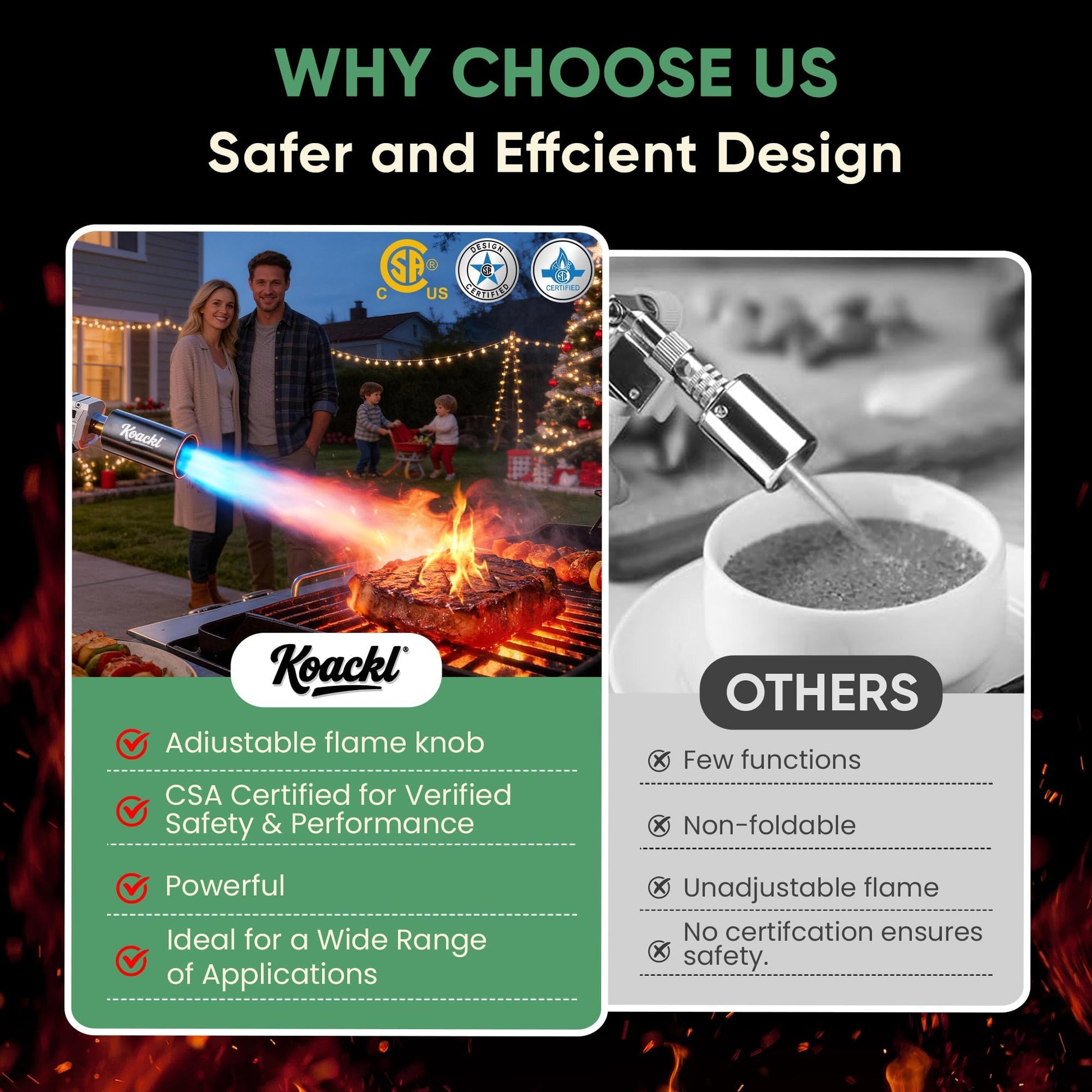 KOACKL Propane Torch Gun - Propane Torch Head with Igniter, Adjustable Flamethrower Blow Torch for BBQ, Searing Steak, Barbecue Tools, Meat Smoker, Cooking, Grill & Charcoal Starter - Available at All In One Marketplace Canada