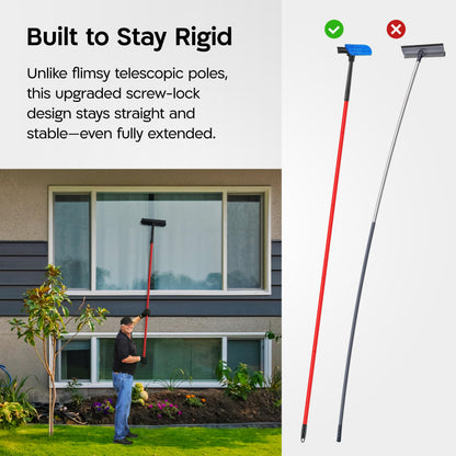 Tyroler 2-in-1 High Window Cleaning Tool | Window Squeegee Extendable with 30-205CM 5 Part Handle | Perfect Window Cleaning & Washing Kit (Black - Rubber) - Available at All In One Marketplace Canada