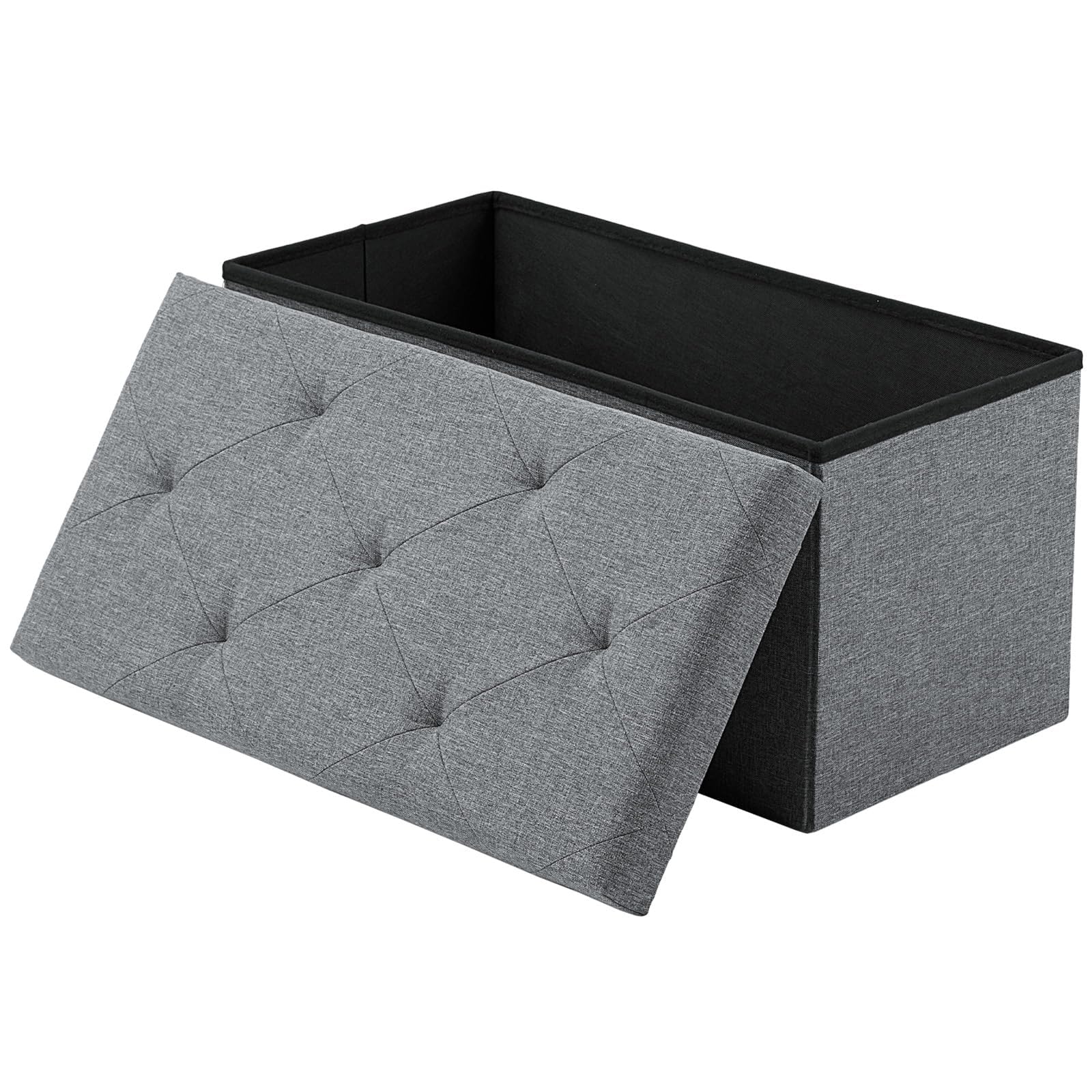 Sweetcrispy Folding Storage Ottoman Bench, Light Grey, Entryway Bench for Living Room, Ottomans with Storage for Bedroom, Heavy Duty 660 lbs Load Capacity, Linen Footrest Seat Sweetcrispy