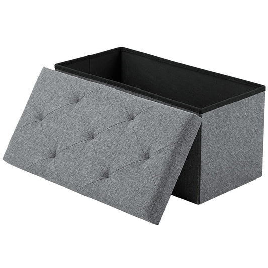 Sweetcrispy Folding Storage Ottoman Bench, Light Grey, Entryway Bench for Living Room, Ottomans with Storage for Bedroom, Heavy Duty 660 lbs Load Capacity, Linen Footrest Seat Sweetcrispy